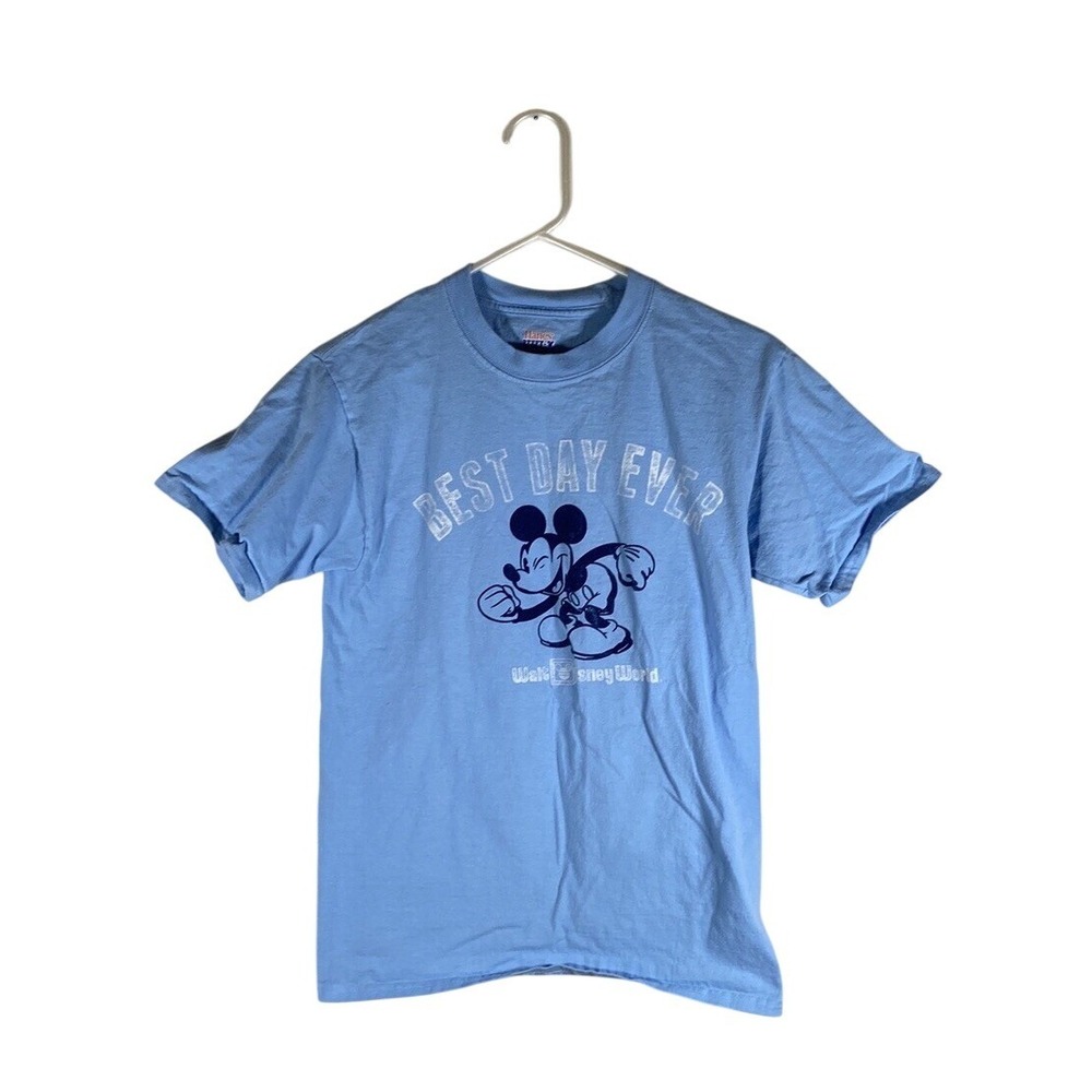 Hanes Disney Mickey Mouse best day ever shirt blue unisex Small Travel Vacation